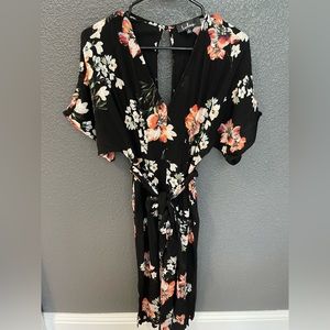 Black floral crop jumpsuit, size small